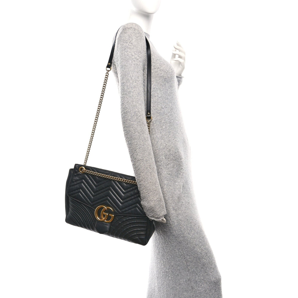 Calfskin Matelasse Large GG Marmont Shoulder Bag Black