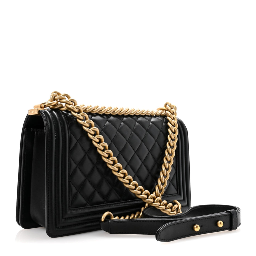 Lambskin Quilted Medium Boy Flap Black