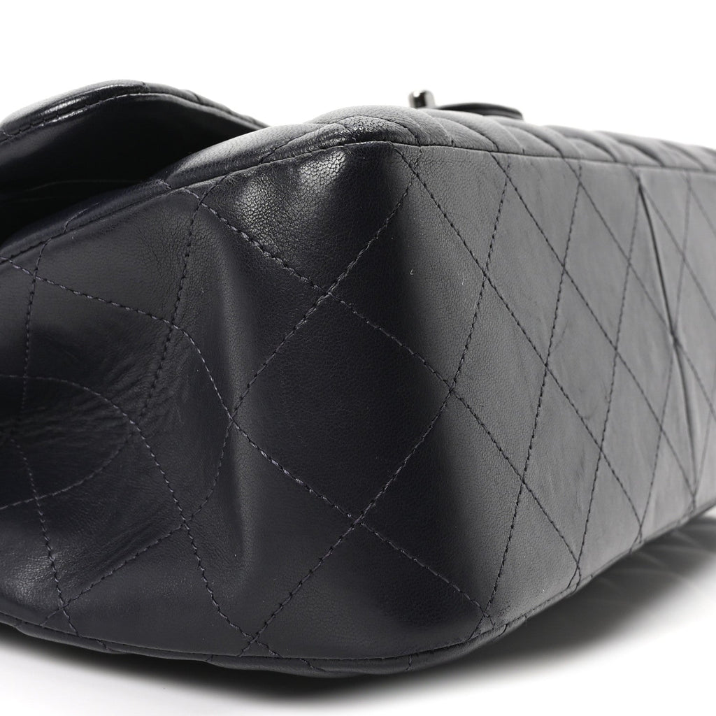 Lambskin Quilted Jumbo Double Flap Navy