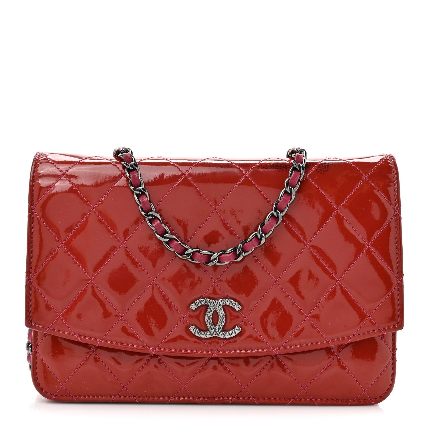 Patent Quilted Brilliant Wallet On Chain WOC Coral