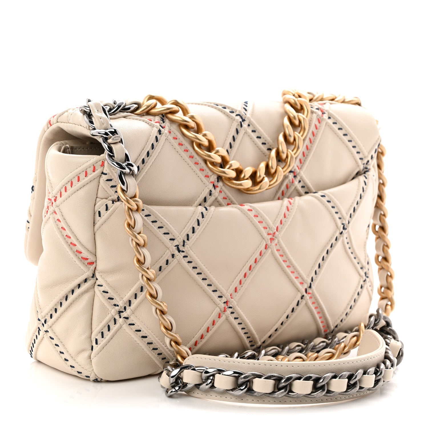 Lambskin Mixed Fibers Quilted Medium Chanel 19 Flap Beige