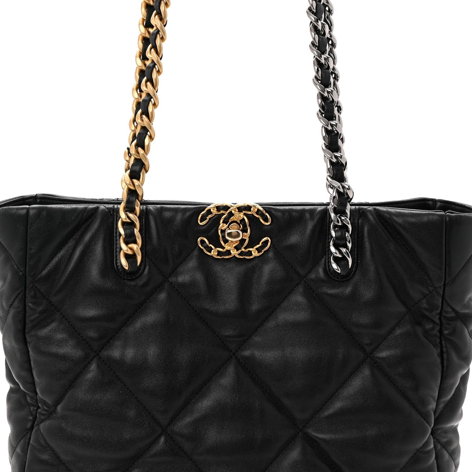 Lambskin Quilted Chanel 19 Shopping Bag Black