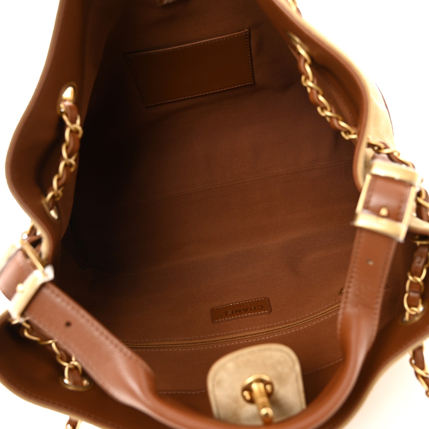 Suede Calfskin Shiny Lambskin Quilted Small Coco Base Shopping Bag Beige Brown