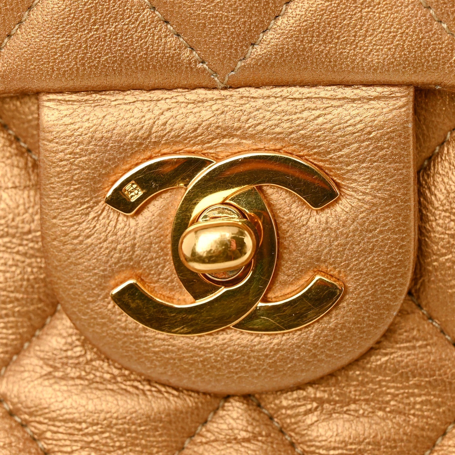 Metallic Lambskin Quilted Mini Square Flap Bronze
