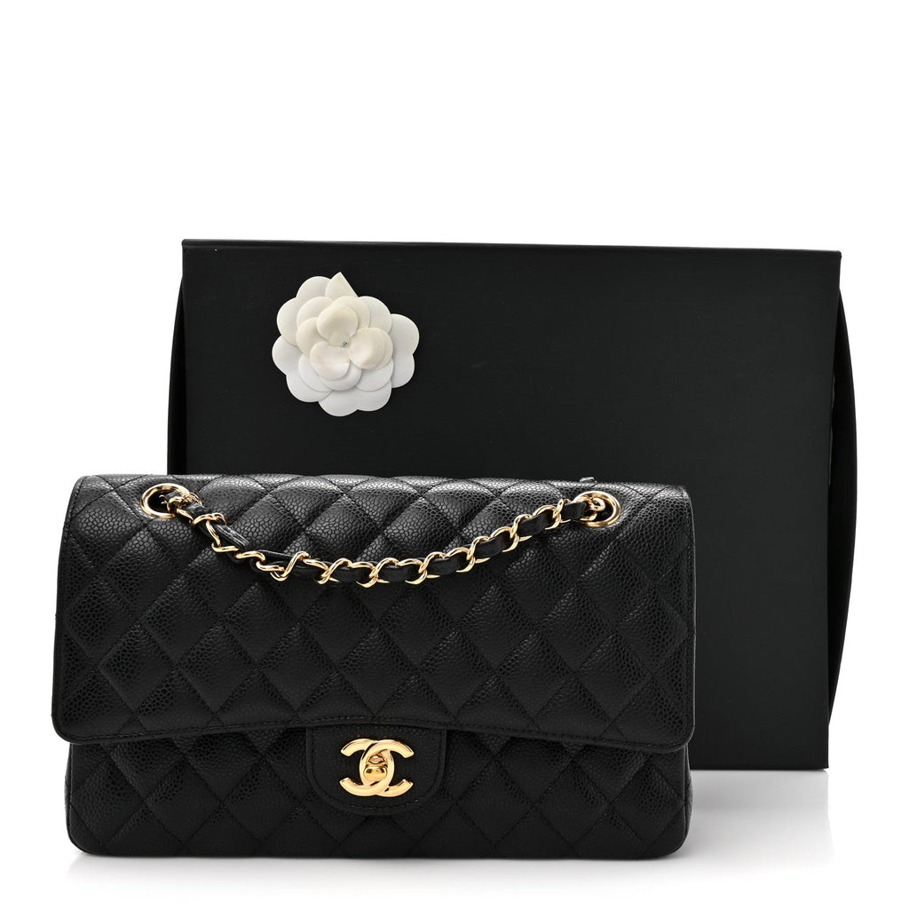 Caviar Quilted Medium Double Flap Black