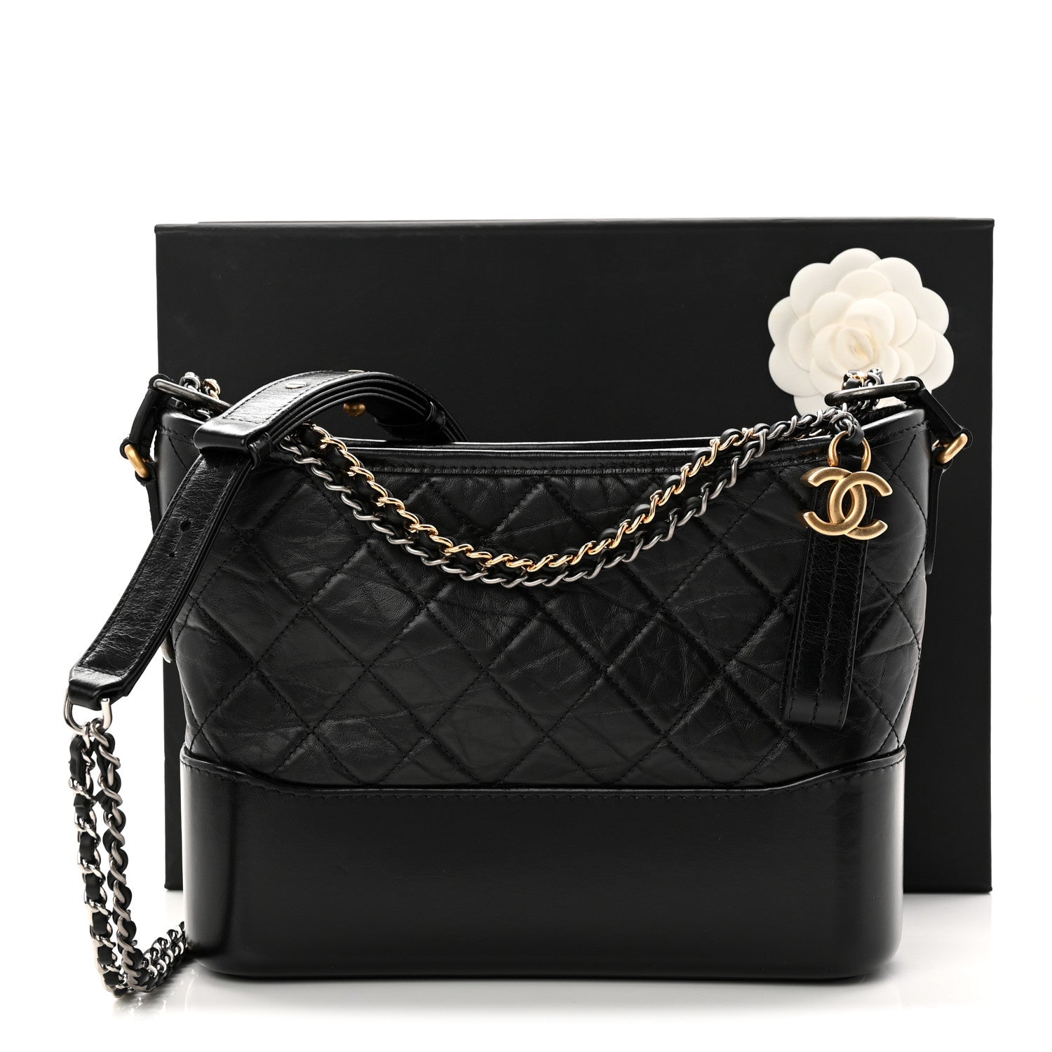 Aged Calfskin Quilted New Medium Gabrielle Hobo Black