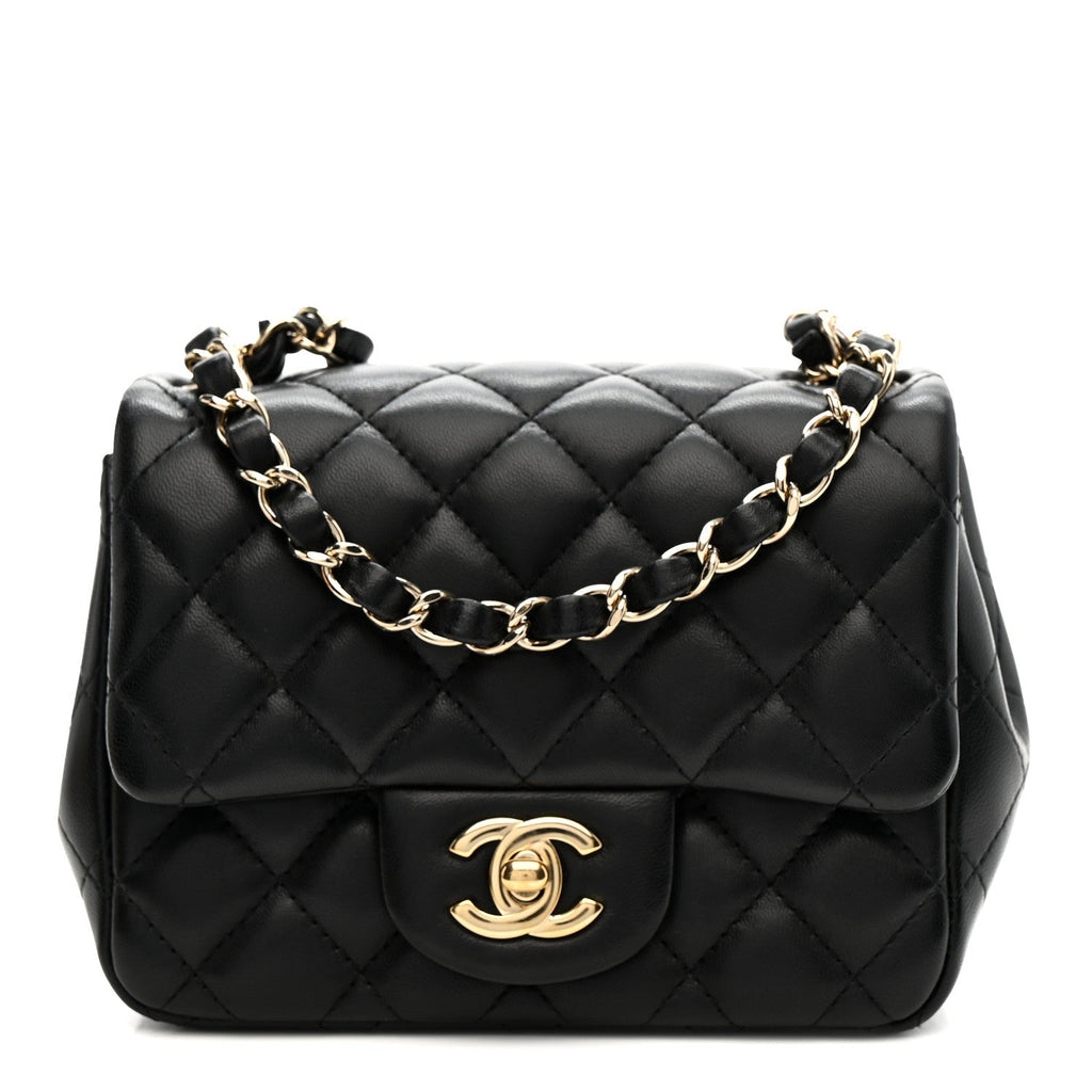 Lambskin Quilted Mini Square Flap Black