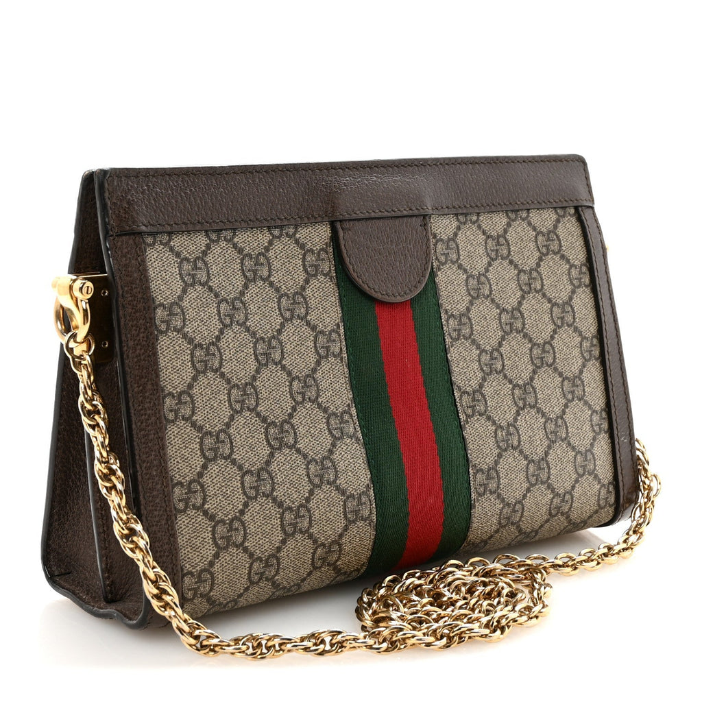GG Supreme Monogram Web Small Ophidia Chain Shoulder Bag Brown