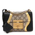 Calfskin GG Supreme Monogram Small Padlock Shoulder Bag Black Gold