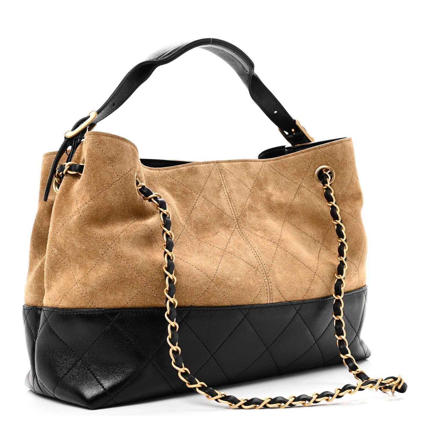Suede Calfskin Shiny Lambskin Quilted Small Coco Base Shopping Bag Beige Black
