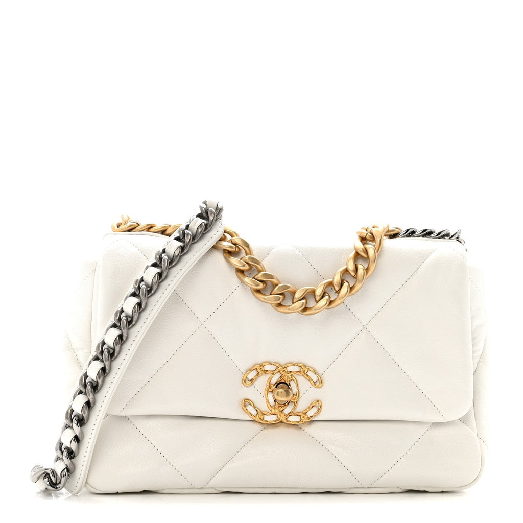 Goatskin Quilted Medium Chanel 19 Flap White