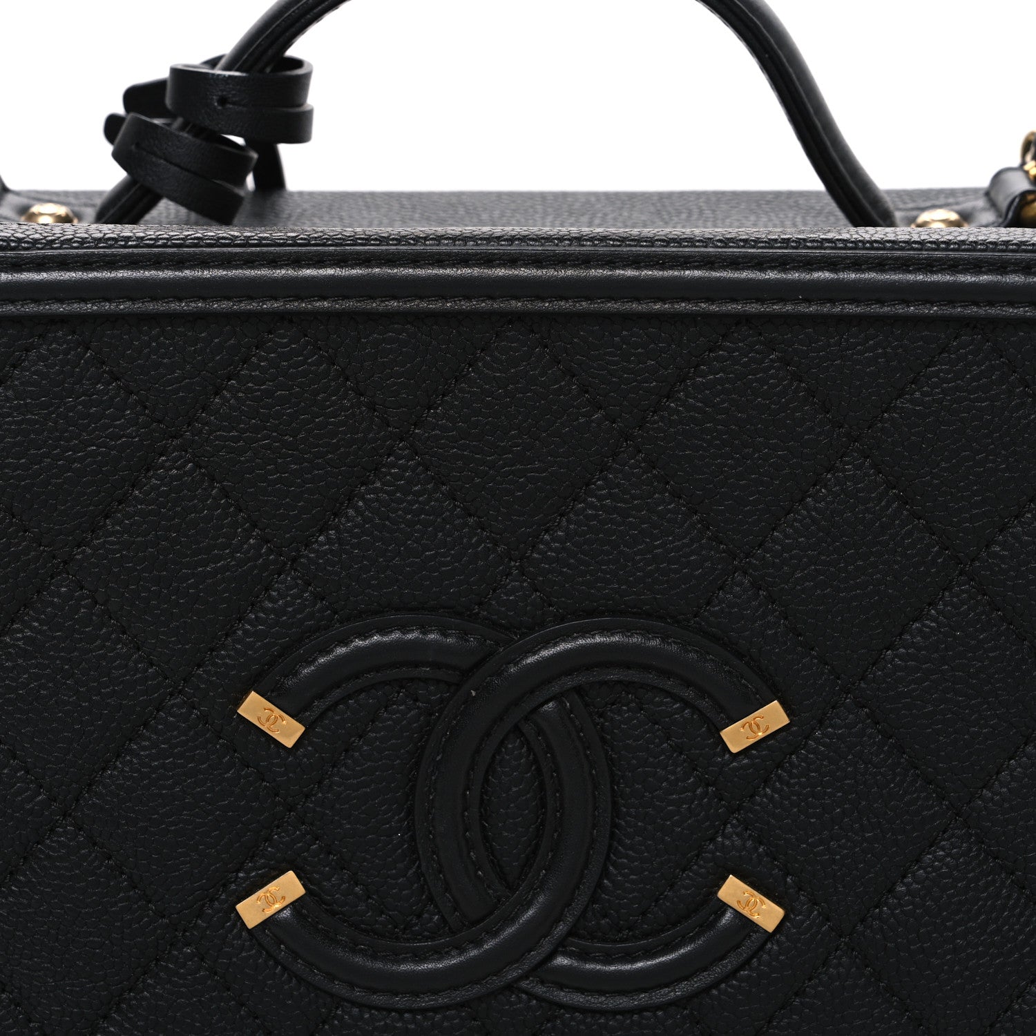 Caviar Quilted Large CC Filigree Vanity Case Black
