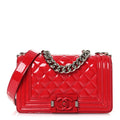 Patent Calfskin Quilted Small Plexiglass Boy Flap Red
