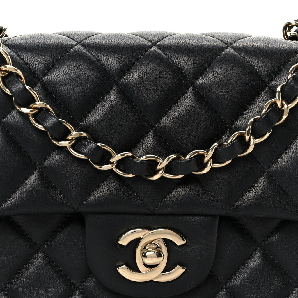 Lambskin Quilted Mini Rectangular Flap Black