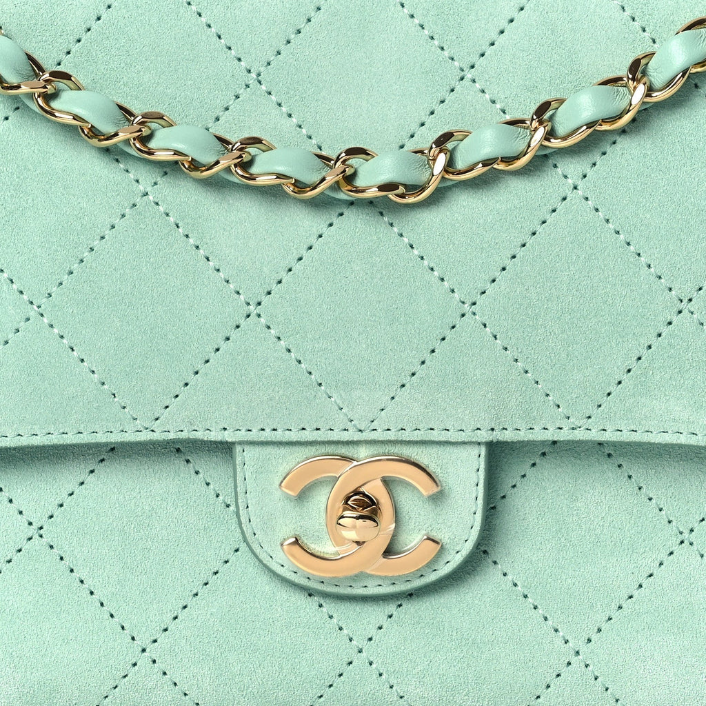 Suede Calfskin Small Souplissimo Maxi Flap Green
