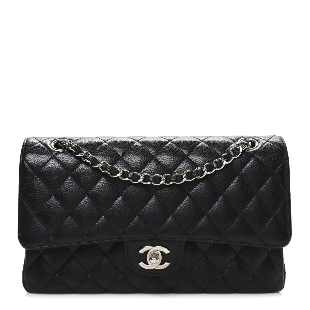 Caviar Quilted Medium Double Flap Black