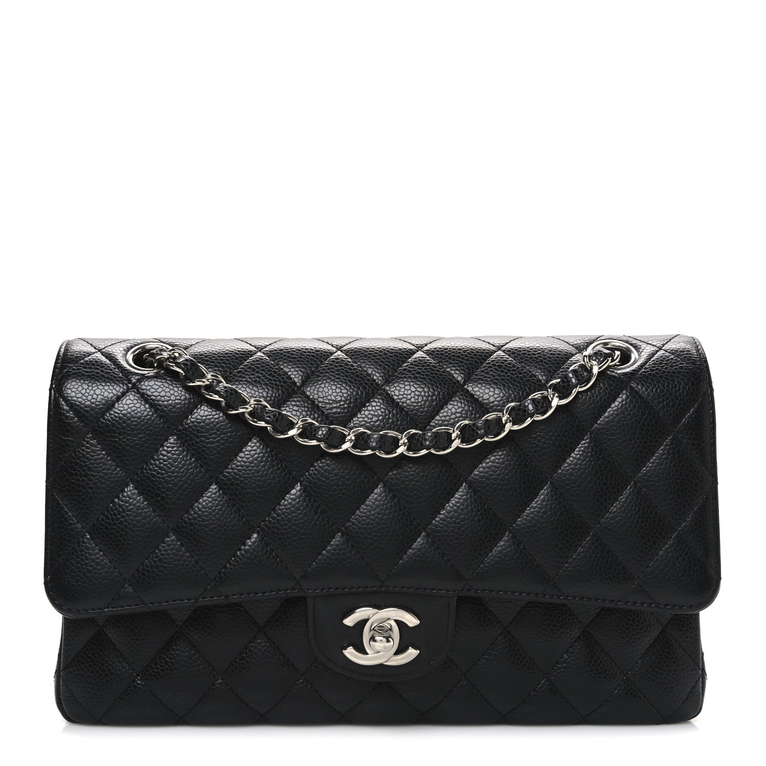 Caviar Quilted Medium Double Flap Black