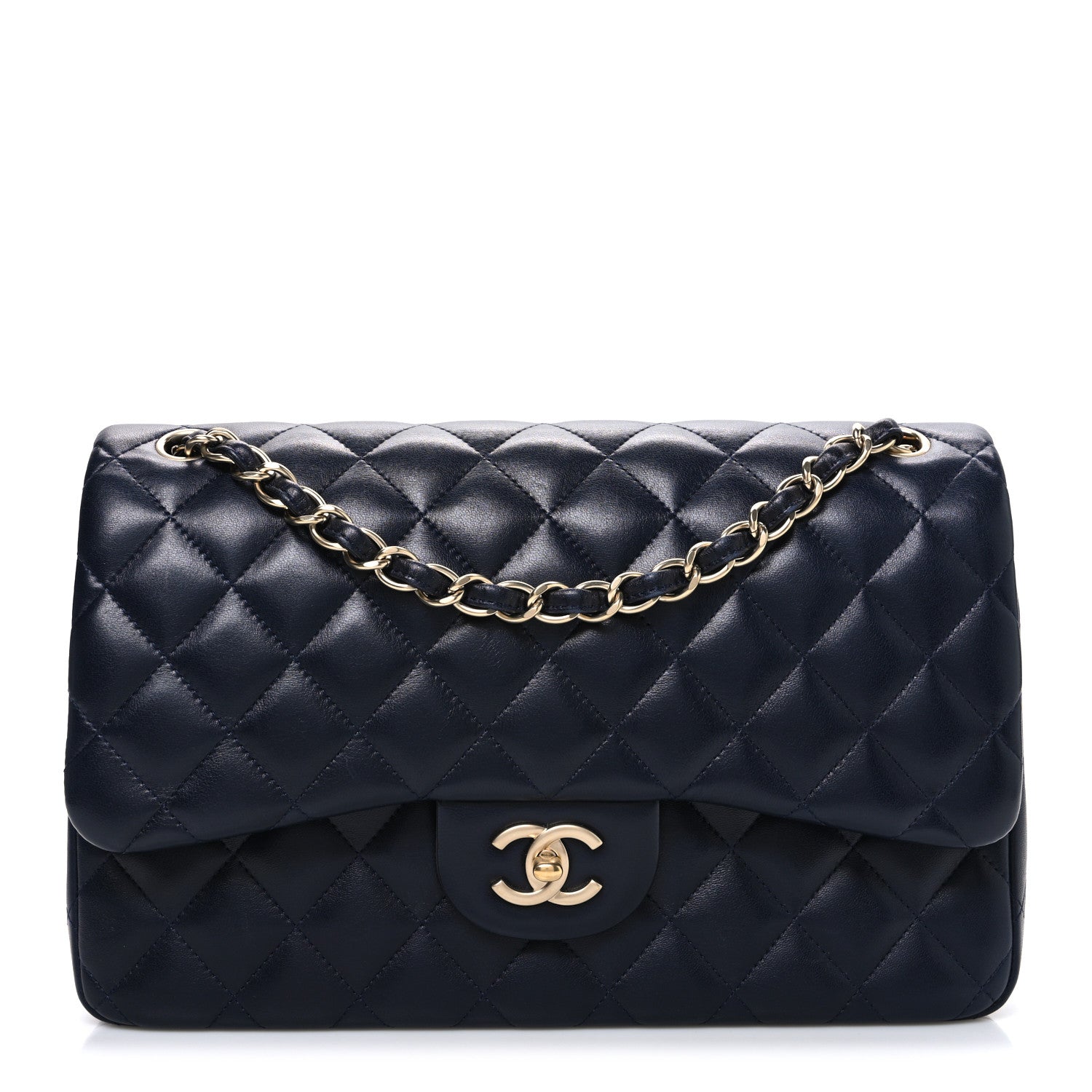 Lambskin Quilted Jumbo Double Flap Navy