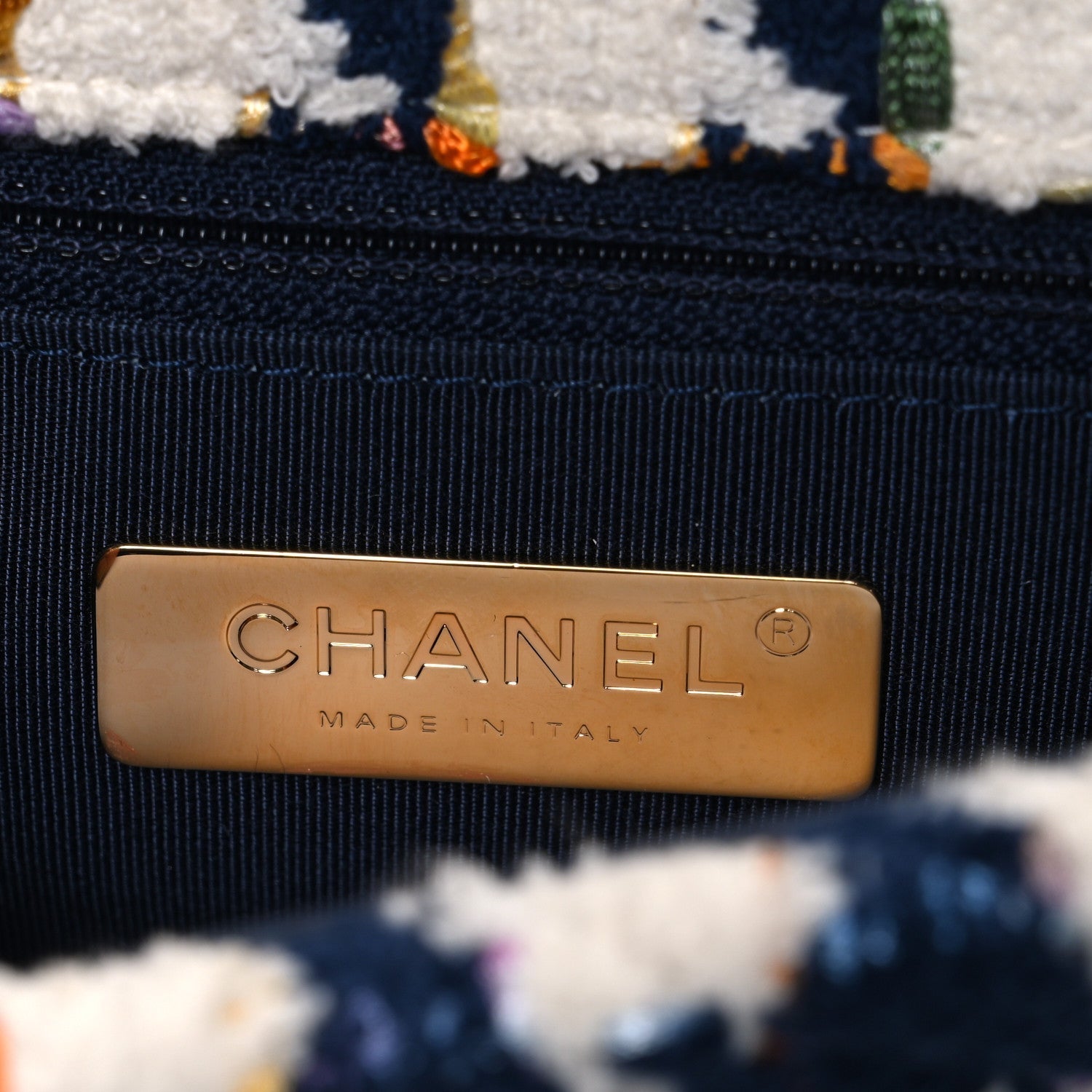 Tweed Quilted Medium Chanel 19 Flap Ecru Navy Blue Multicolor