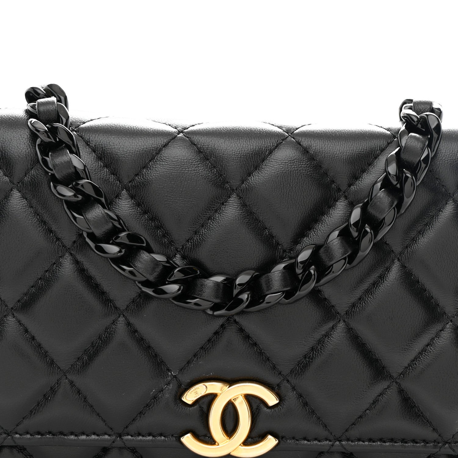 Lambskin Resin Quilted Wallet On Chain WOC Black