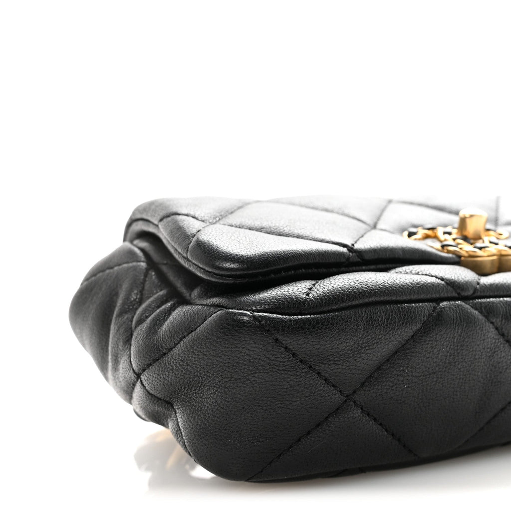 Goatskin Quilted Chanel 19 Waist Bag Black