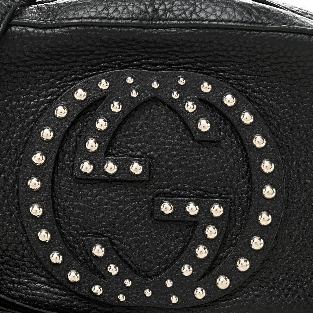 Pebbled Calfskin Studded Small Soho Disco Bag Black