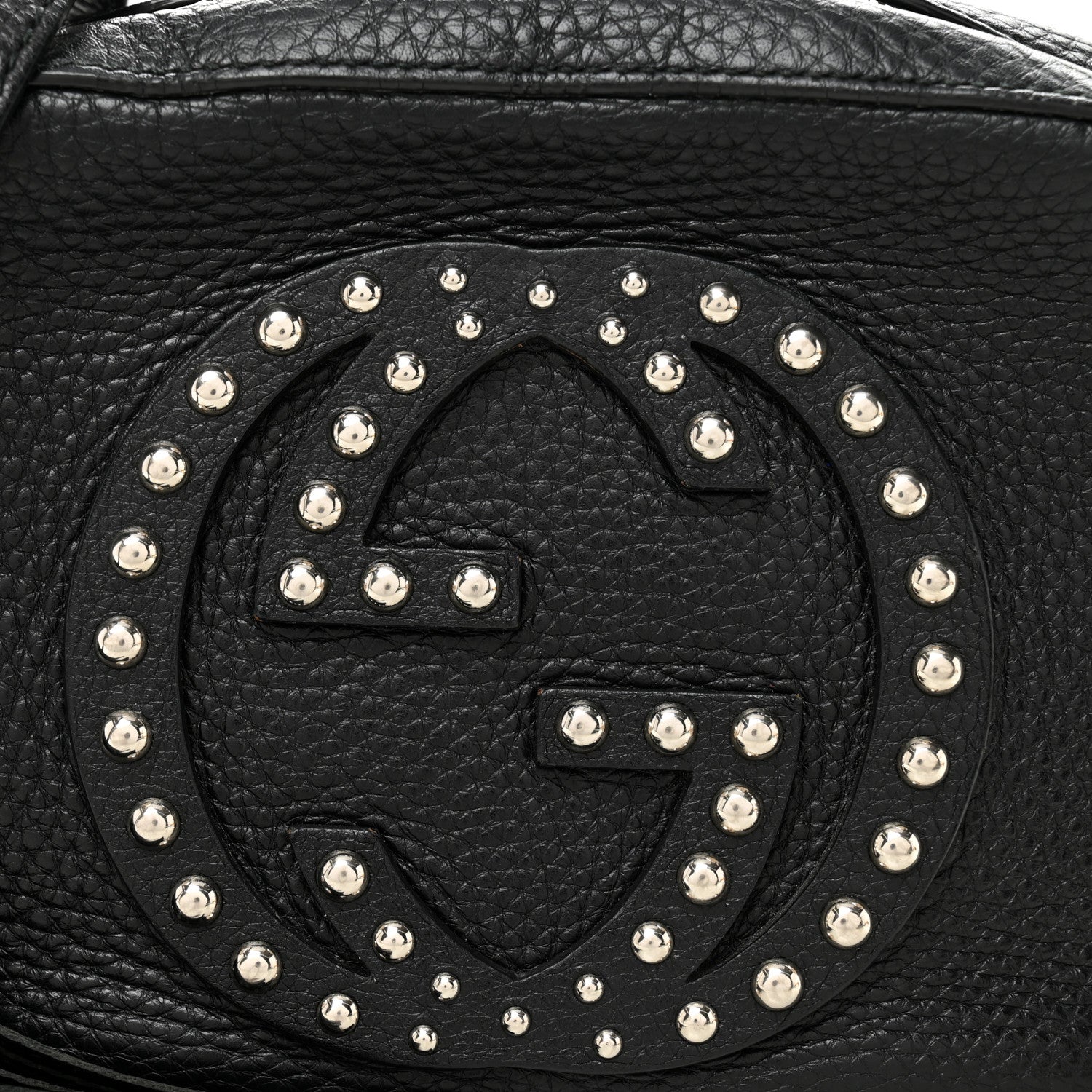 Pebbled Calfskin Studded Small Soho Disco Bag Black
