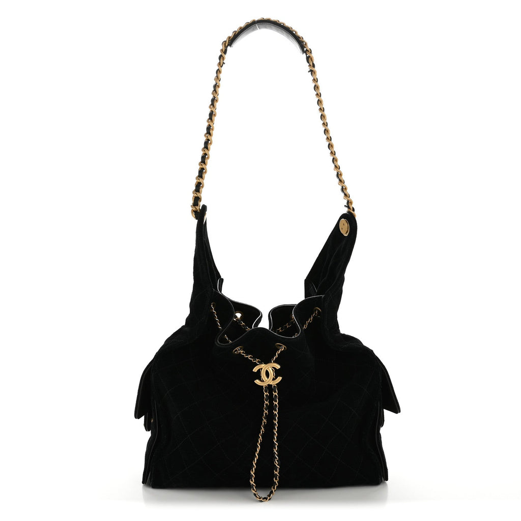 Suede Quilted Medium Chanel 25 Handbag Black