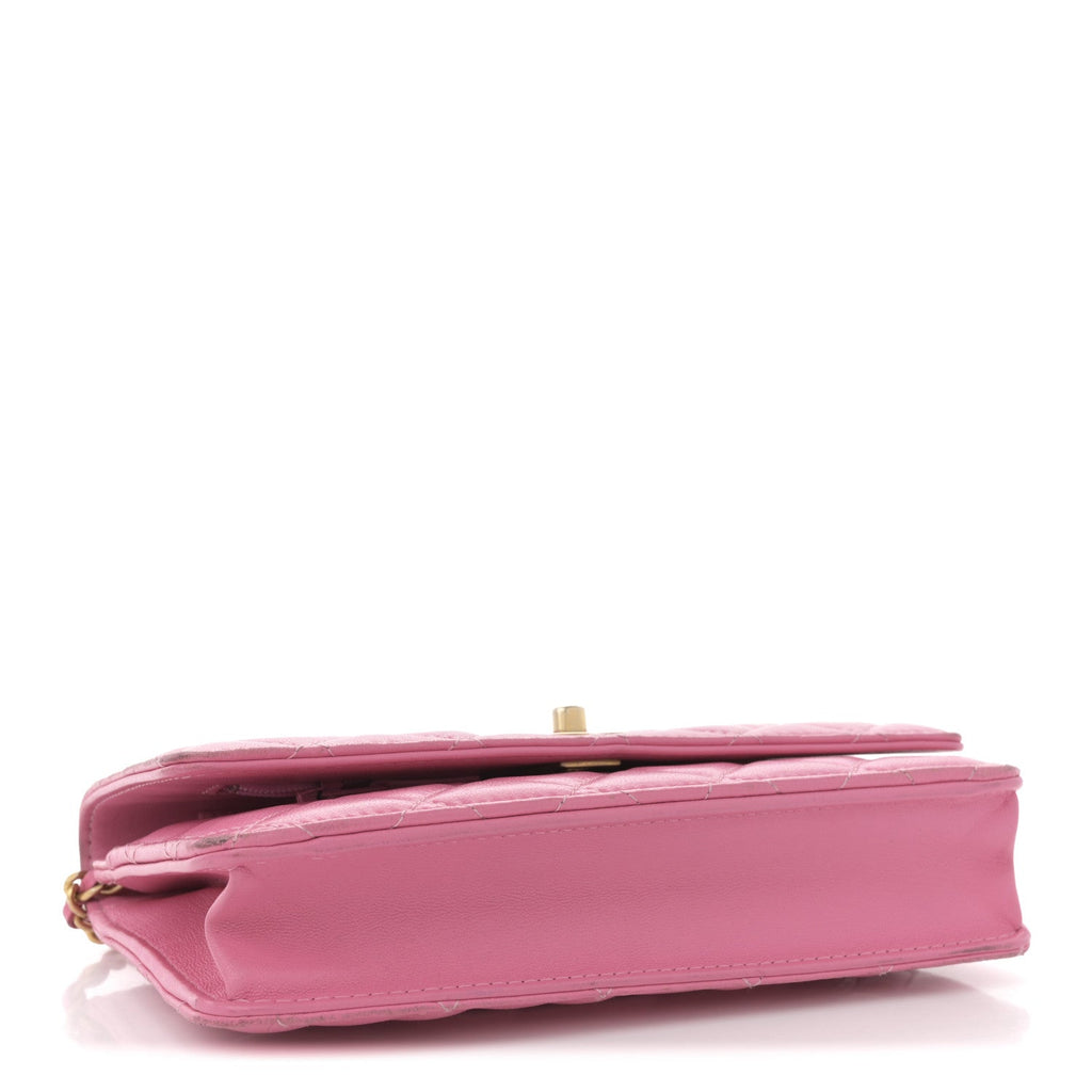 Lambskin Quilted CC Pearl Crush Wallet on Chain WOC Pink