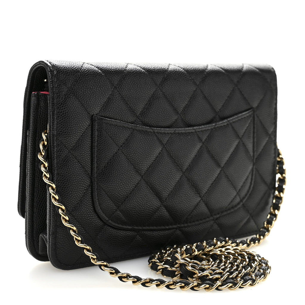 Caviar Quilted Perforated Metal CC Wallet On Chain WOC Black
