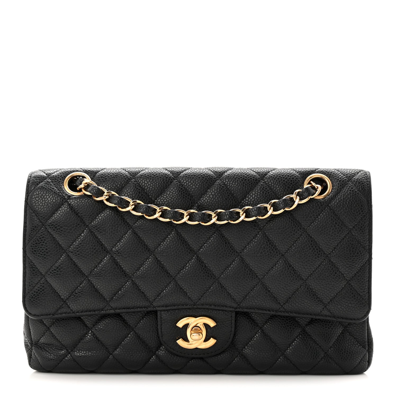 Caviar Quilted Medium Double Flap Black