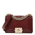 Lambskin Quilted Small Boy Flap Dark Red