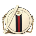 Textured Calfskin Web Mini Ophidia Round Shoulder Bag Mystic White