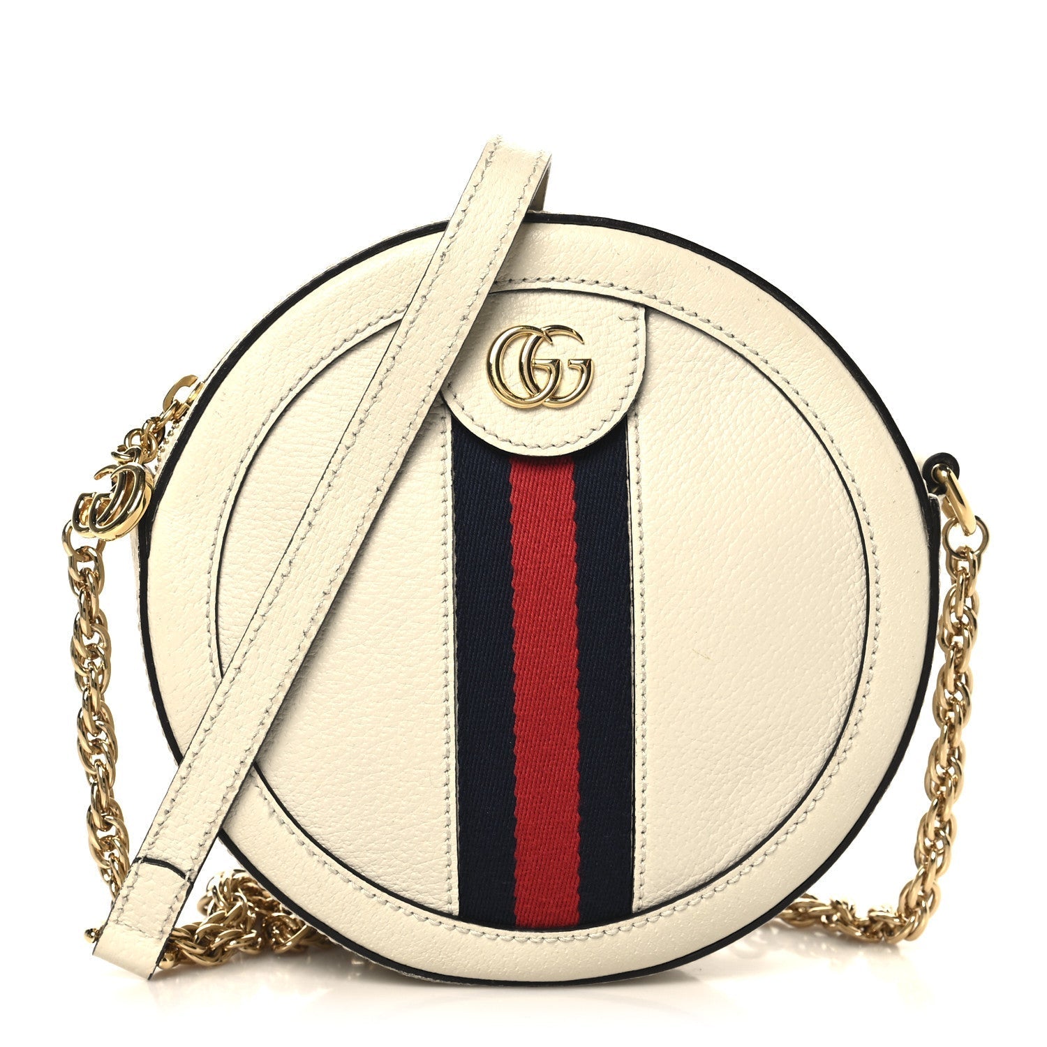 Textured Calfskin Web Mini Ophidia Round Shoulder Bag Mystic White