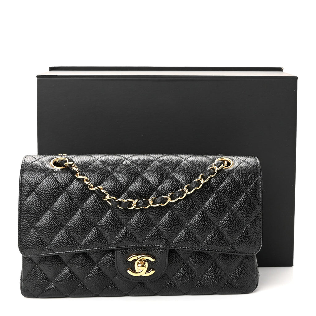 Caviar Quilted Medium Double Flap Black