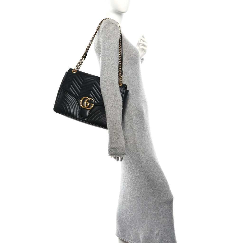 Calfskin Matelasse Medium GG Marmont Shoulder Bag Black