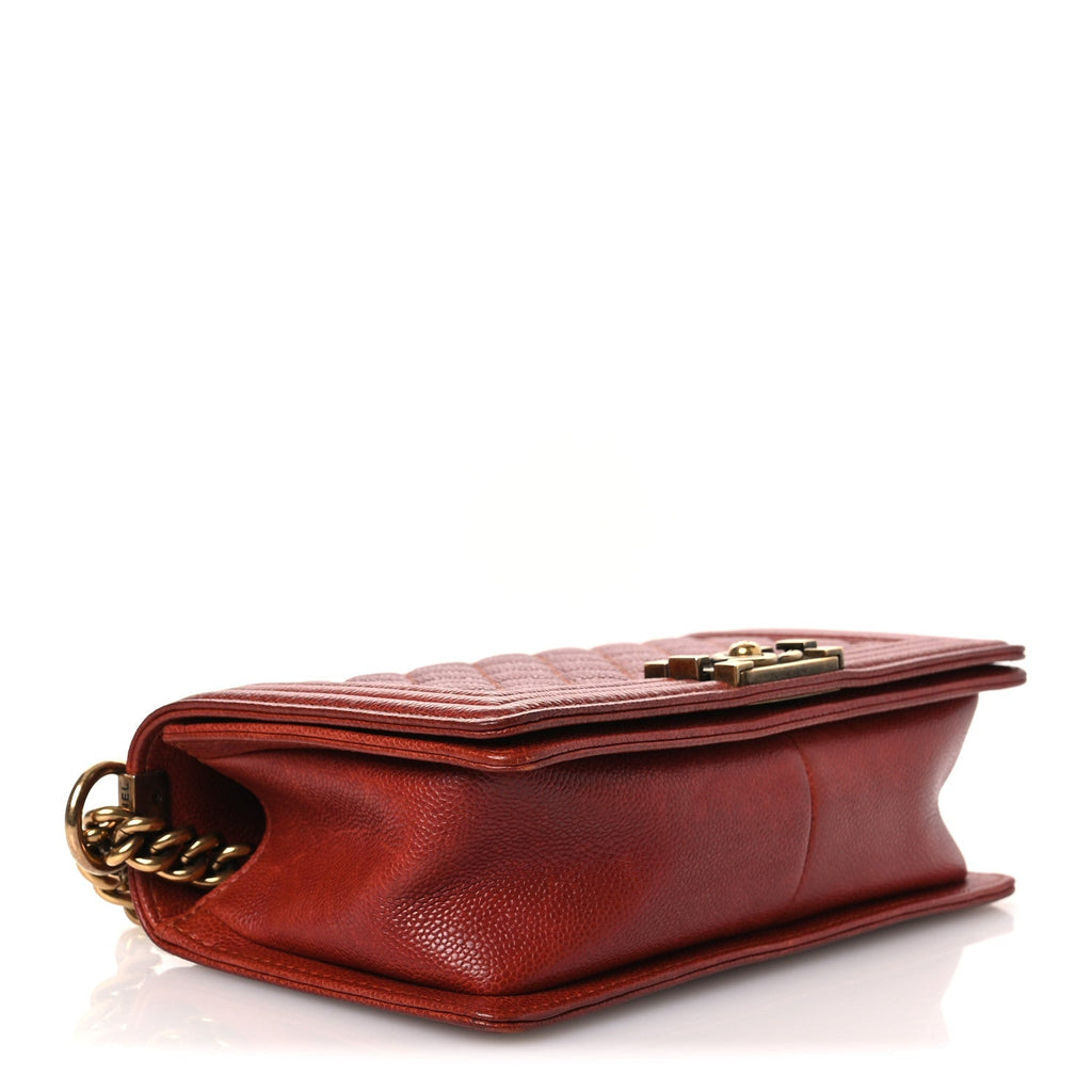 Caviar Quilted Medium Boy Flap Dark Red