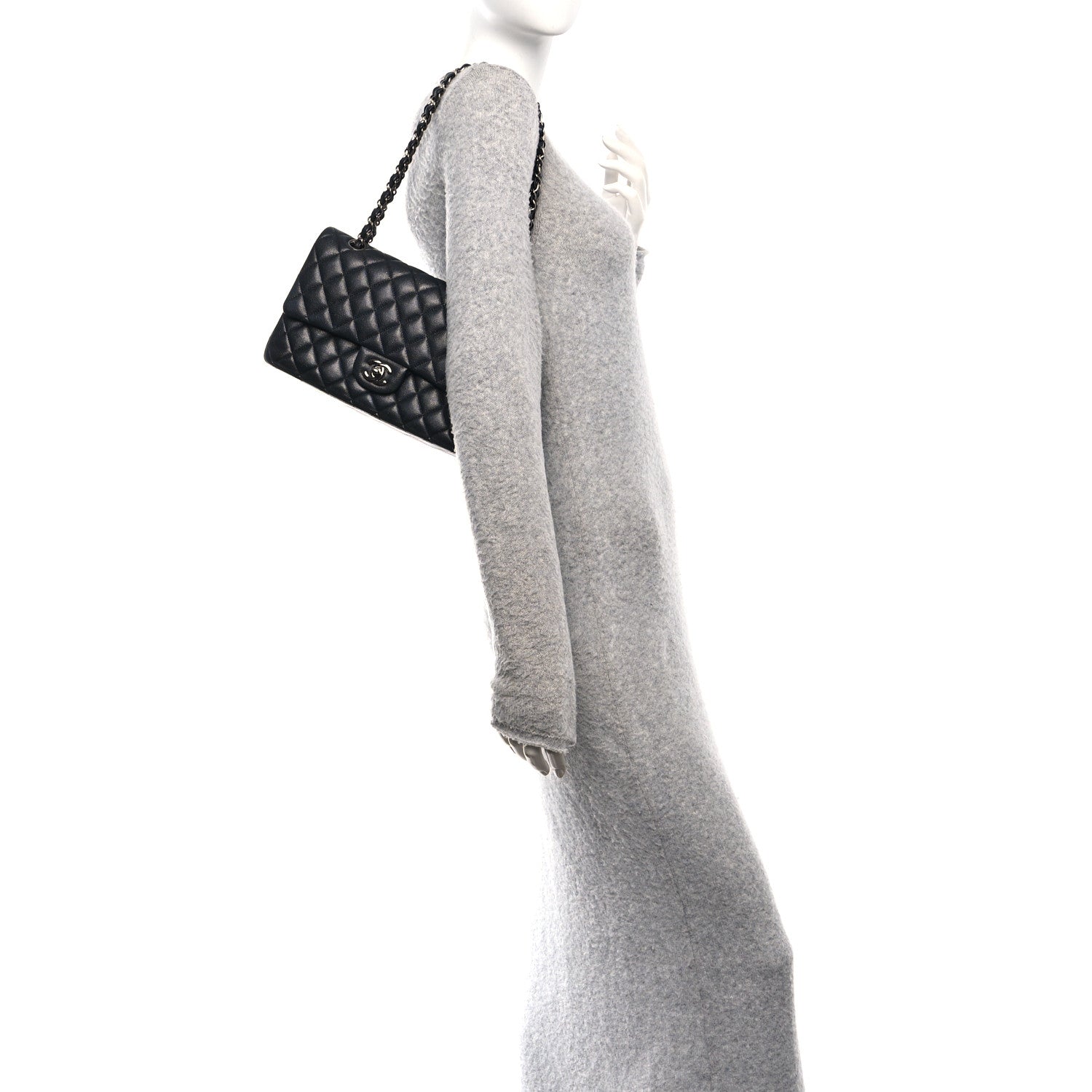 Iridescent Caviar Quilted Medium Double Flap Black