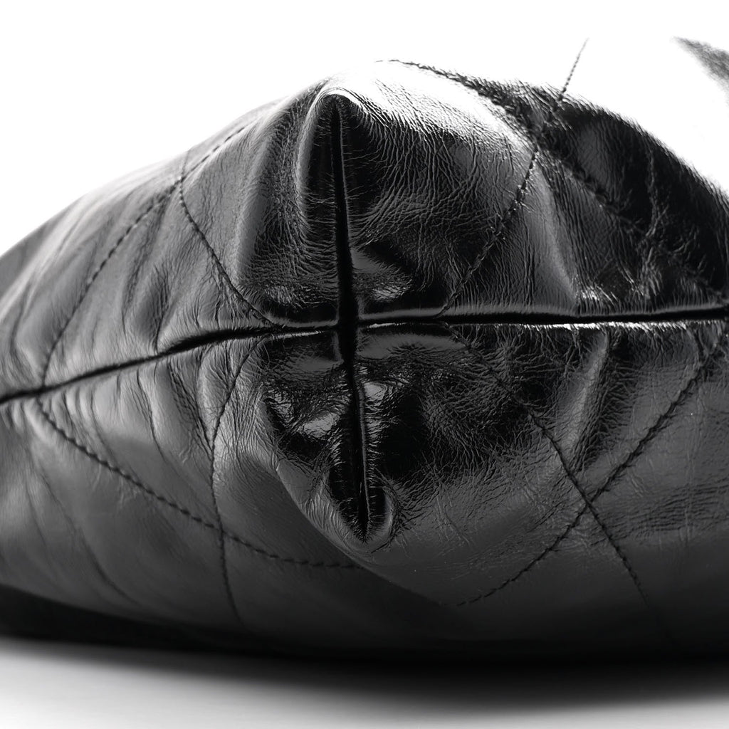 Glazed Calfskin  Quilted Small Chanel 22 Black