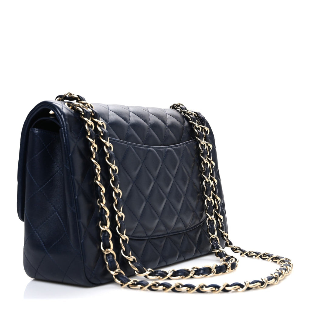 Lambskin Quilted Jumbo Double Flap Navy