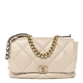 Goatskin Quilted Maxi Chanel 19 Flap Beige
