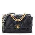 Goatskin Quilted Large Chanel 19 Flap Navy Blue