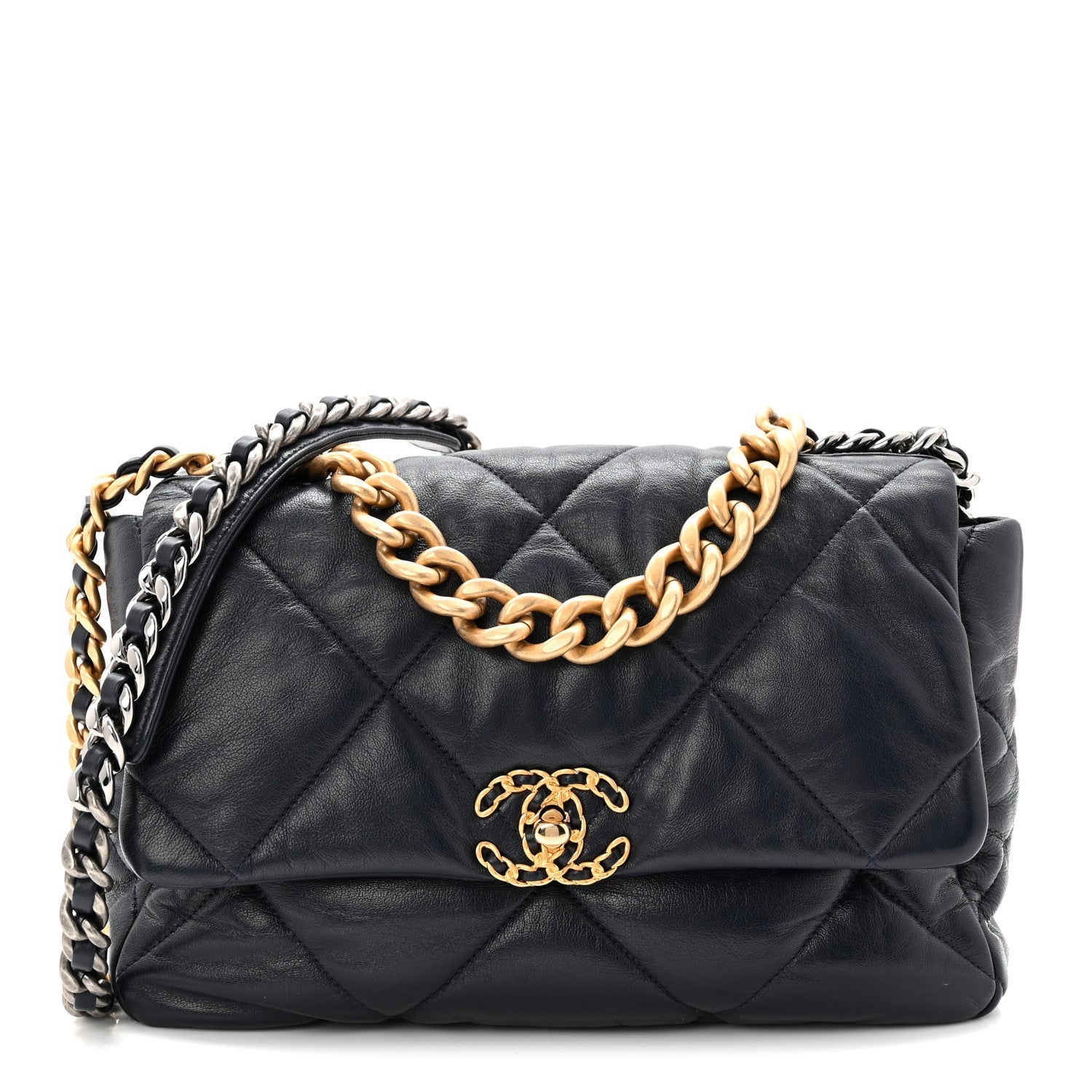 Goatskin Quilted Large Chanel 19 Flap Navy Blue