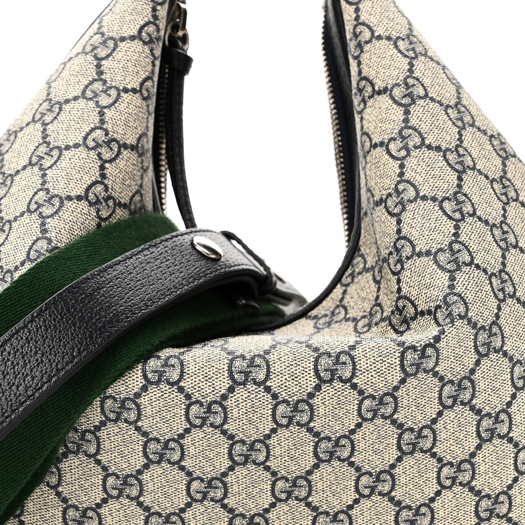 GG Supreme Monogram Textured Calfskin Web Large Attache Shoulder Bag Beige Blue