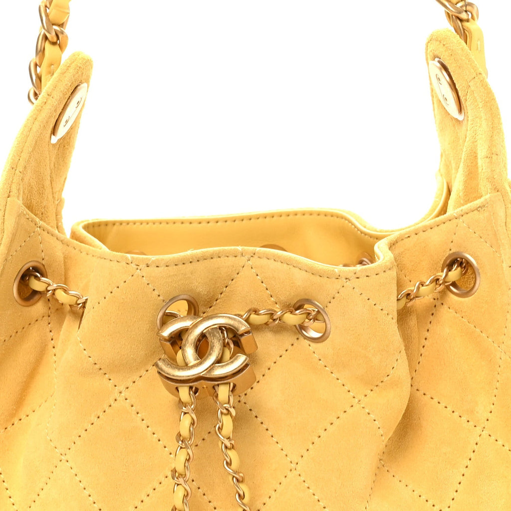 Suede Quilted Mini Chanel 25 Handbag Yellow