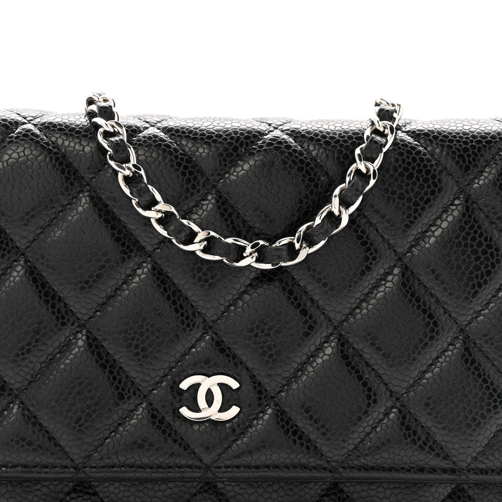Caviar Quilted Wallet on Chain WOC Black