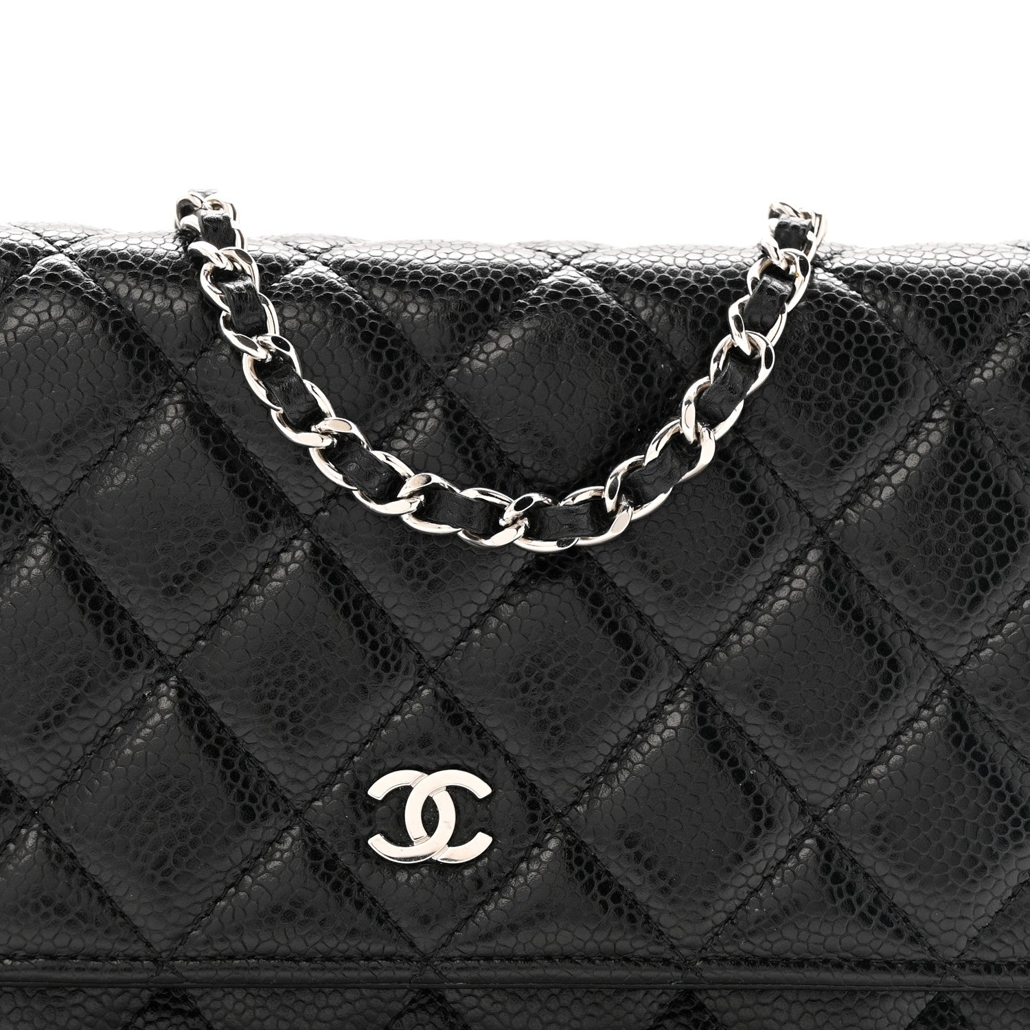 Caviar Quilted Wallet on Chain WOC Black