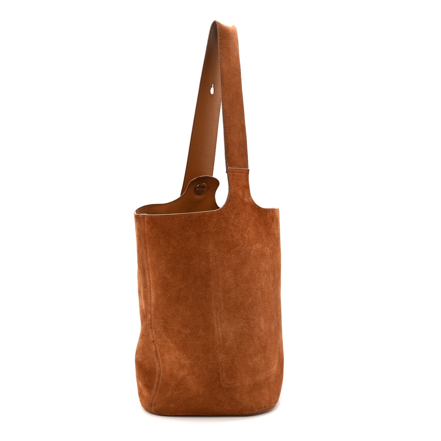Suede Calfskin Medium Pebble Bucket Bag Tobacco