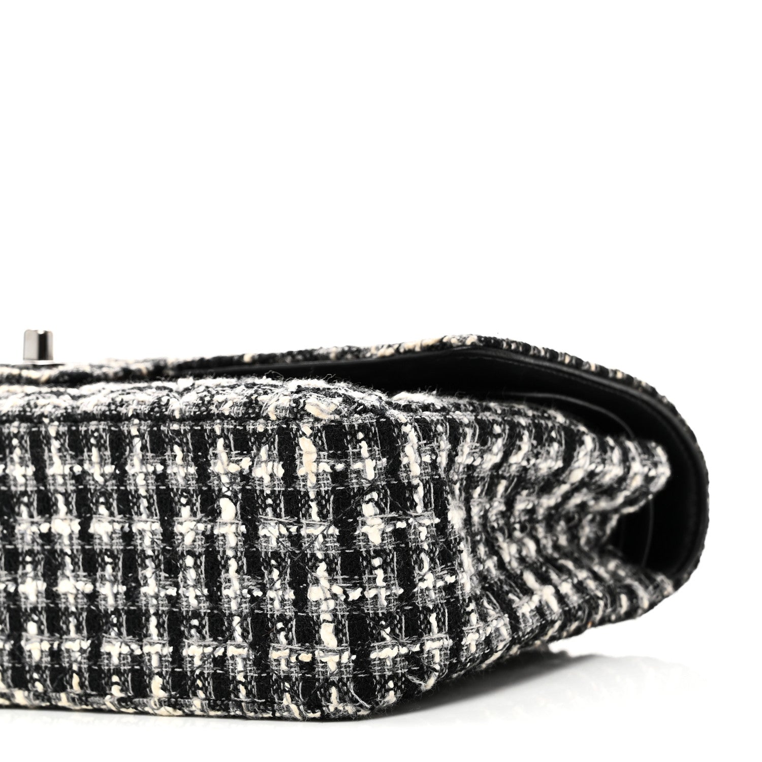 Tweed Quilted Medium Double Flap Black