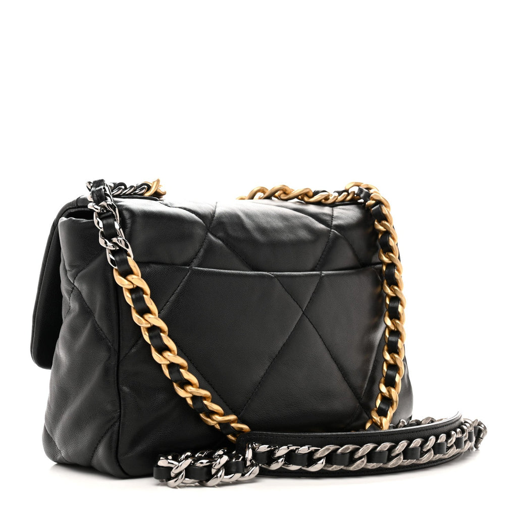 Shiny Goatskin Quilted Medium Chanel 19 Flap Black